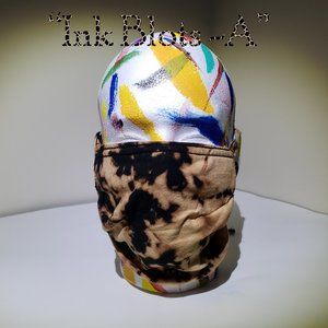 Hand-dyed 100% Cotton Pleated Face Covering - “Ink Blots - A”